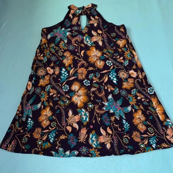 XHILARATION floral paisley gauzy cutout choker neckline halter midi dress size M - Picture 3 of 12